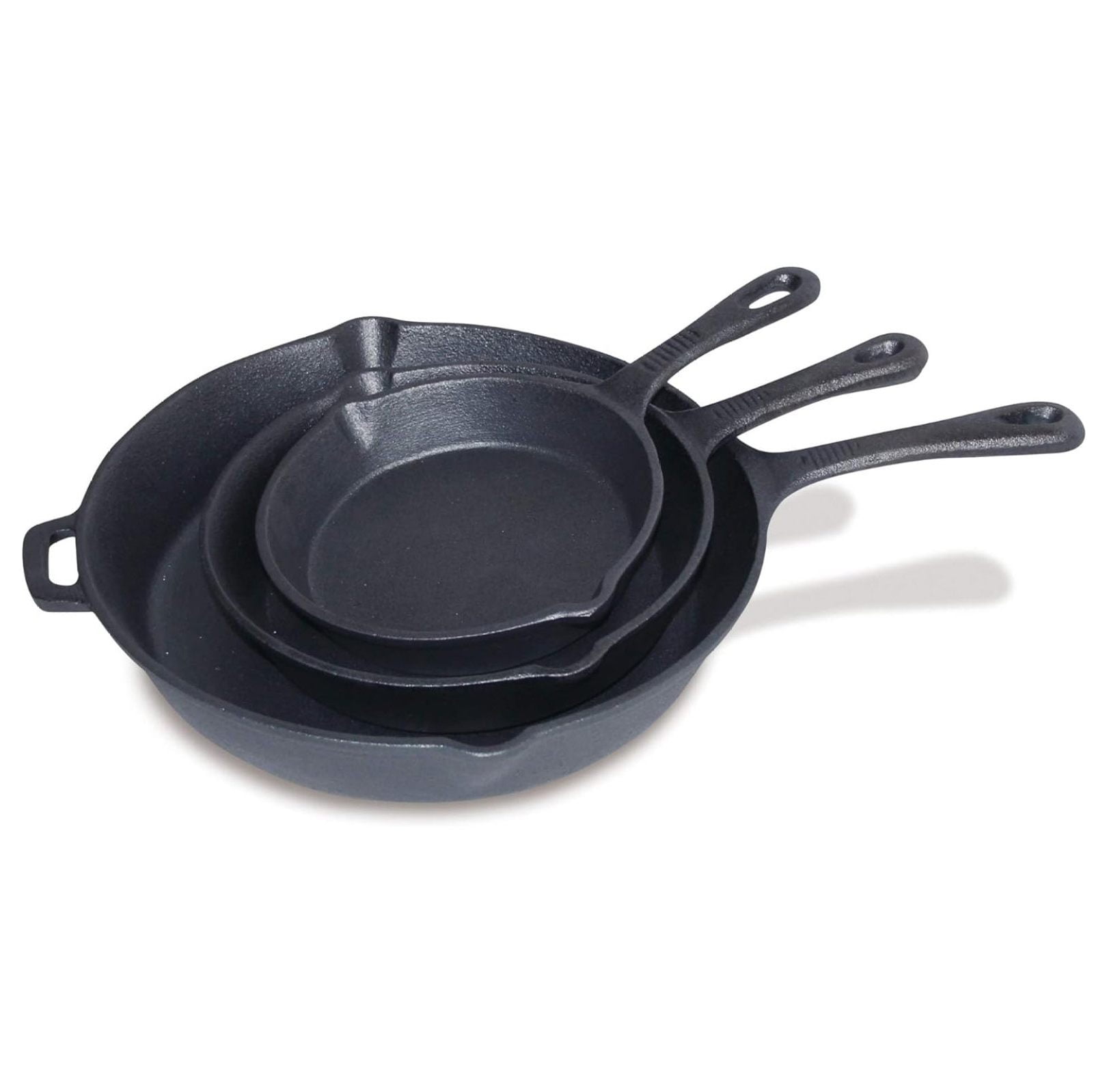 Pre-Seasoned Black Cast Iron 3-Piece Skillet Set