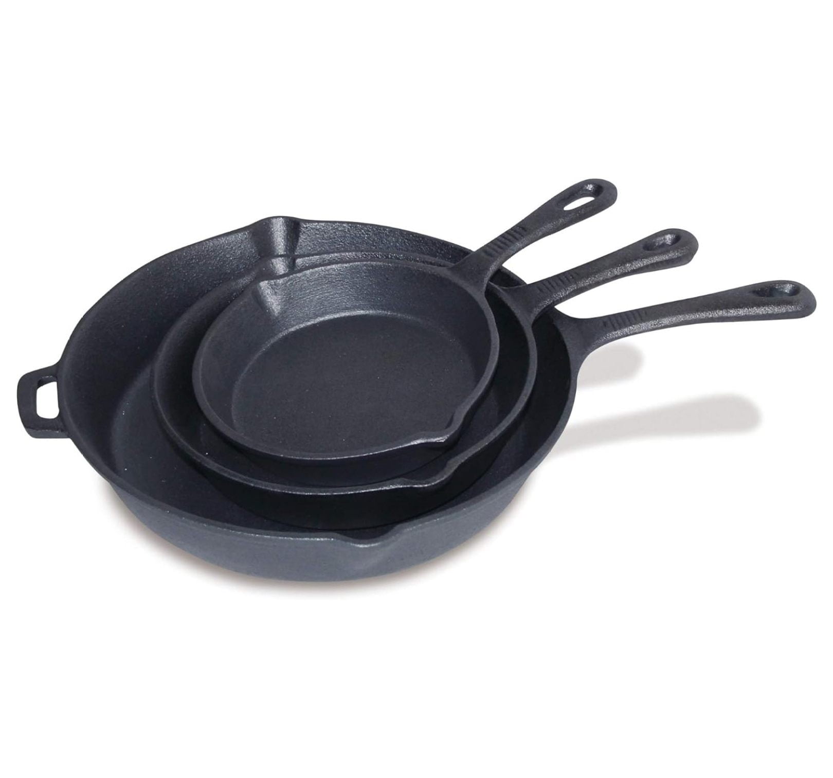 Pre-Seasoned Black Cast Iron 3-Piece Skillet Set