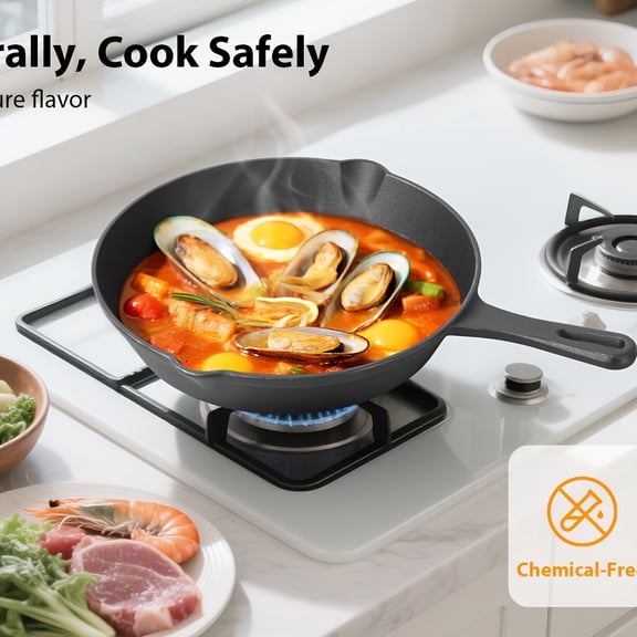 Pre-Seasoned Cast Iron Skillets, 4/5pcs Cast Iron Frying Pans with Handles, Safe Grill Cookware Set with Non-Stick Surface, Cast Iron Pans for Indoor & Outdoor Use