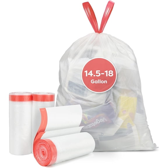 Pre-Separated 16-18 Gallon Trash Bags Drawstring, Clear, Size M, Tear Free Large Garbage Bags for Kitchen, 105 Count Tear-Resistant Strong Plastic Compactor Bag for Office Lawn