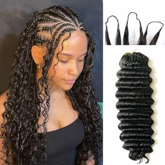 Pre Separated Deep Wave Human Crochet Hair Crochet Curly Human Hair with Knotless Strings Free Invisible Miracle Knots Crochet Human Hair Extensions For Braiding 60g 14inch