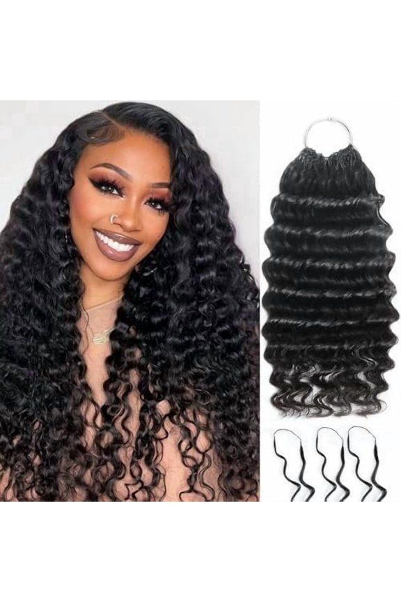Pre-Separated Human Crochet Hair Deep Water Wave Curly Miracle Knots Crochet Human Hair Braiding Hair 14 Inch 50g Knotless Invisible Crochet Hair Extensions for Women, Black
