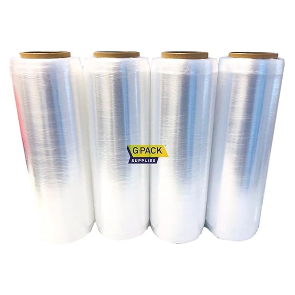 Pre Stretch wrap Film 15" x 1500' Pre stretched Plastic film with Folded Edge, Clear Hand Pre-Stretched Wrap Film 8.6 micron Shrink Wrap Film Plastic Pallet Wrap 4 Rolls Pack