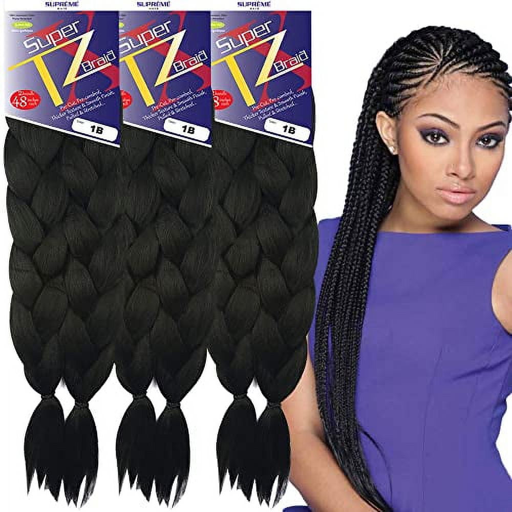 Pre-Stretched Braidingâ€“ 48 Inch .. Long Unfolded â€“ 6 .. Bundles Total â€“ Xpression .. 100% Kanekalonâ€“ TZ Braid .. Hair Extensions â€“ Pre-Cut .. and Pre-Combed Synthetic Hair .. (1B)
