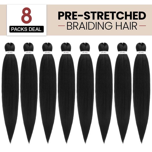 Pre Stretched Braiding Hair 20 Inch 8 Packs/Lot Braids Hot Water Setting Synthetic Fiber Yaki Texture Black Crochet Braiding Hair Extension Itch Free (#1B Color)