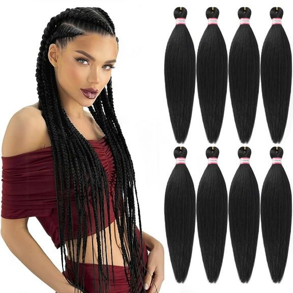 Pre Stretched Braiding Hair 20 Inch 8 Packs Natural Black Professional Braiding Hair for Braids Soft Yaki Texture Hot Water Setting Synthetic Hair Extensions (20inch,#1B)