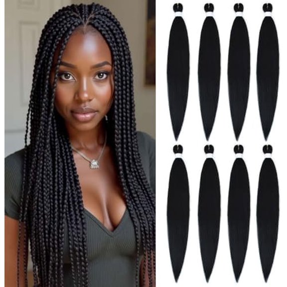 Pre Stretched Braiding Hair, 30 Inch 8 Packs Black Hair Extensions for Braids Soft Yaki Texture Braiding Hair, Synthetic Crochet Twist Braids(30in, #1B)
