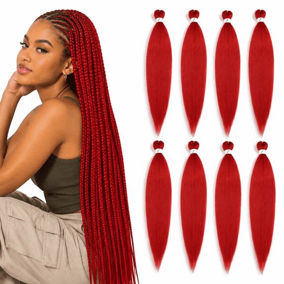 Pre Stretched Braiding Hair Extensions 30 Inch 8 Packs Red