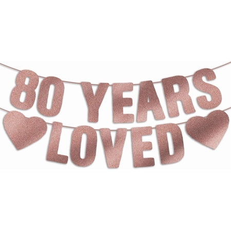 Pre-Strung 80th Birthday Banner - Rose Gold Glitter, Happy Eighty Birthday Sign