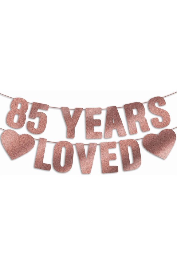 Pre-Strung 85th Birthday Banner - Rose Gold Glitter, Happy 85th Birthday Party Decorations for Women, Funny 85 year old Anniversary Decor Bday Sign Gifts
