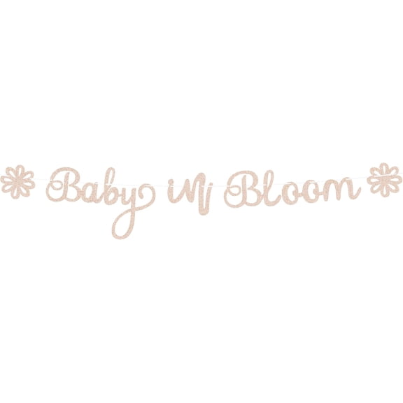 Pre-Strung Baby in Bloom Banner - Rose Gold Glitter Baby in Bloom Baby Shower Decorations for Boand Girls, Floral Theme Baby Shower Banner for Gender Reveal Party, Photo Booth Props