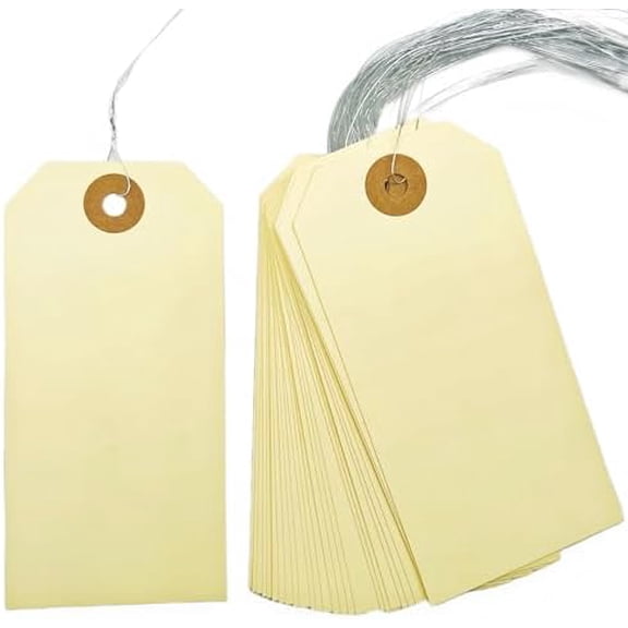 Pre-Strung Blank Shipping Labels with Wire, 120 PCS 4 3/4" x 2 3/8" Manila Hang Tabs for Luggage, Price & Gift Tagging | Write-On Surface for Inventory, Repair, Crafts & Multipurpose Use