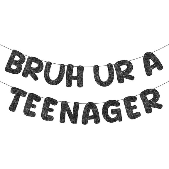 Pre Strung Bruh Ur a Teenager Glitter Banner 13th Birthday Banner Decorations for 13 Year Old Teen Birthday Party Favors Supplies for Boy Girl (Black)