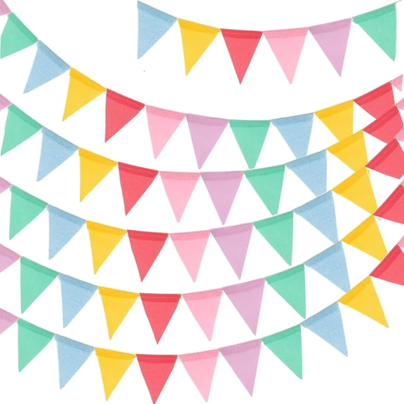Pre-Strung Burlap Pennant Banner, 65Ft Colorful Triangle Flag Bunting, 60pcs Pennant Banner Bunting Garland for Birthday, Wedding, Camping, Rustic Boho Theme Party Decorations