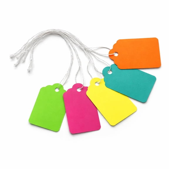Pre-Strung Colorful Cardstock Label Tags, Pack of 500, 2-1/4" x 1-7/16"