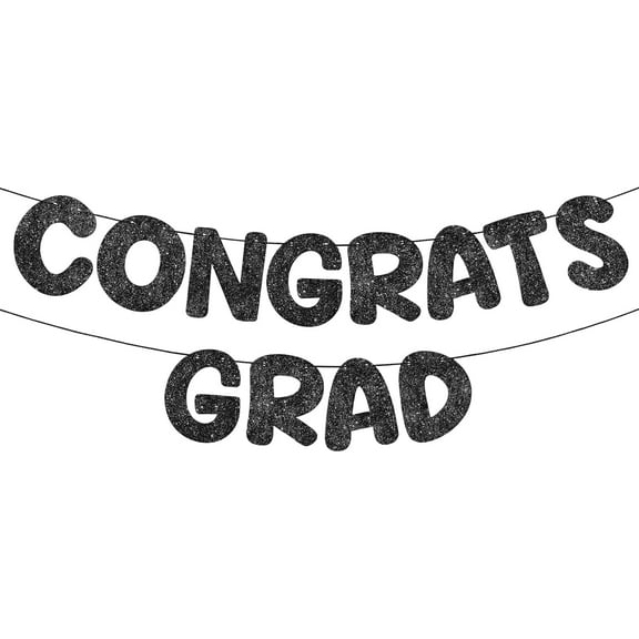 Pre Strung Congrats Grad Banner Glitter Congratulations Banner College Graduation Sign Class of 2025 Grad Party Decorations for High School University Graduation Party Favor(Black)