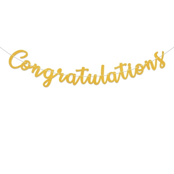 Pre-Strung Congratulations Banner - Graduation Retirement Party Decorations, Happy Retirement/Graduation/Wedding Party Decorations Supplies Gold Glitter