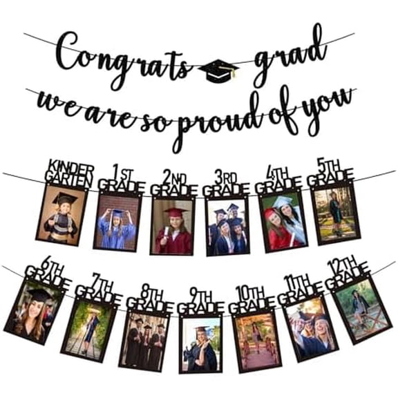 Pre-Strung Graduation Decorations 2026 Party Supplies - Congrats Grad, We are So Proud of You Banner and K-12th Grade Graduation Class of 2026 Photo Banner$$