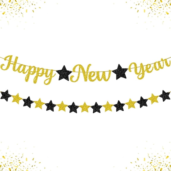 Pre-Strung Happy New Year Banner - 10 Feet, NO DIY | Gold Happy Eve Decorations Party | Glitter 2026 New Year Holiday Party Decor Sign | Nye Decorations 2026 | New Years Eve Party Supplies