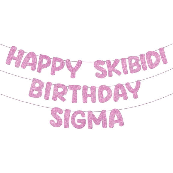 Pre Strung Happy Skibidi Birthday Sigma Banner Glitter Funny Zoomer Gen Z Slang Birthday Party Supplies Gen Z Slag Party Decorations Sign Gift(Pink)