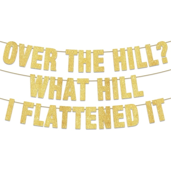 Pre-Strung Over The Hill Birthday Decorations, Happy Birthday Banner for 40th, 50th, or 60th, Funny Old Man Birthday Party Decorations, Gold Glitter, No DIY Required