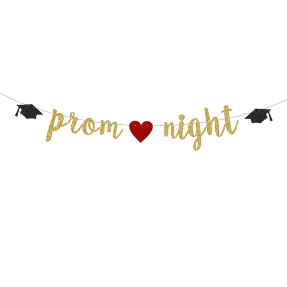 Pre-Strung Prom Night Gold Glitter Banner - Class of 2026 Prom Graduation Congrats Party Decor
