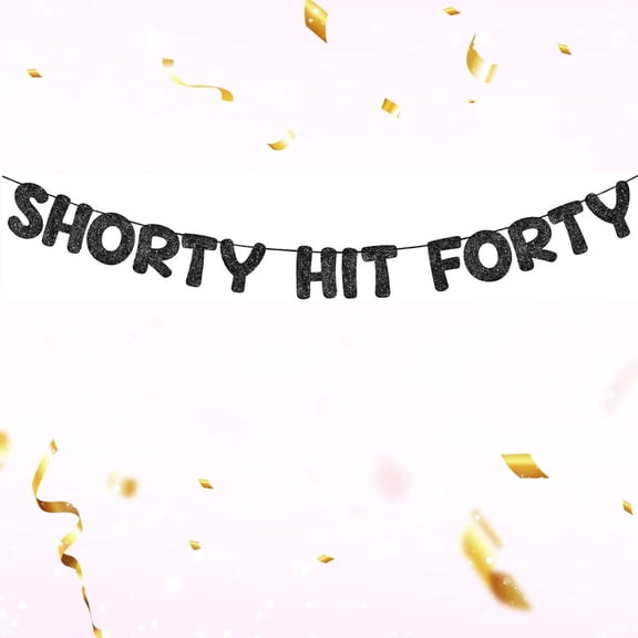 Pre Strung Shorty Hit Forty Banner Glitter 40th Birthday Decorations Funny Birthday Banner for Women and Men 40th Party Sign Gift 40 Year Party Favors Supplies (Black)