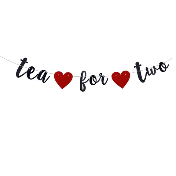 Pre-Strung Tea for Two Black Glitter Banner - Let's Partea 2nd Birthday Little Princess Tea Party Decor