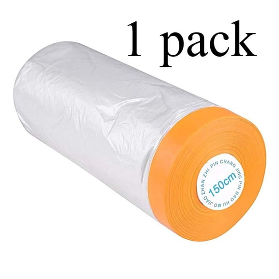 Pre-Taped Masking Film Paper, Adhesive Plastic Painting Drop Film for Automotive Furniture Protection Covering (5 X 65 Ft)