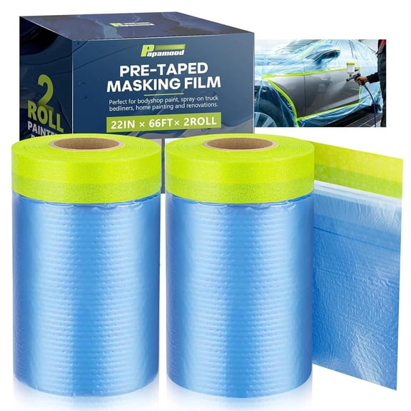 Pre-Taped Masking Film for Painting(2 Rolls) - 22" x 66'Painters Plastic Sheetin