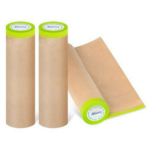 Pre-Taped Masking Paper for Painting, 18 Inchx50 Feet Paint Paper, Tape and Drape Painters (3 Rolls)