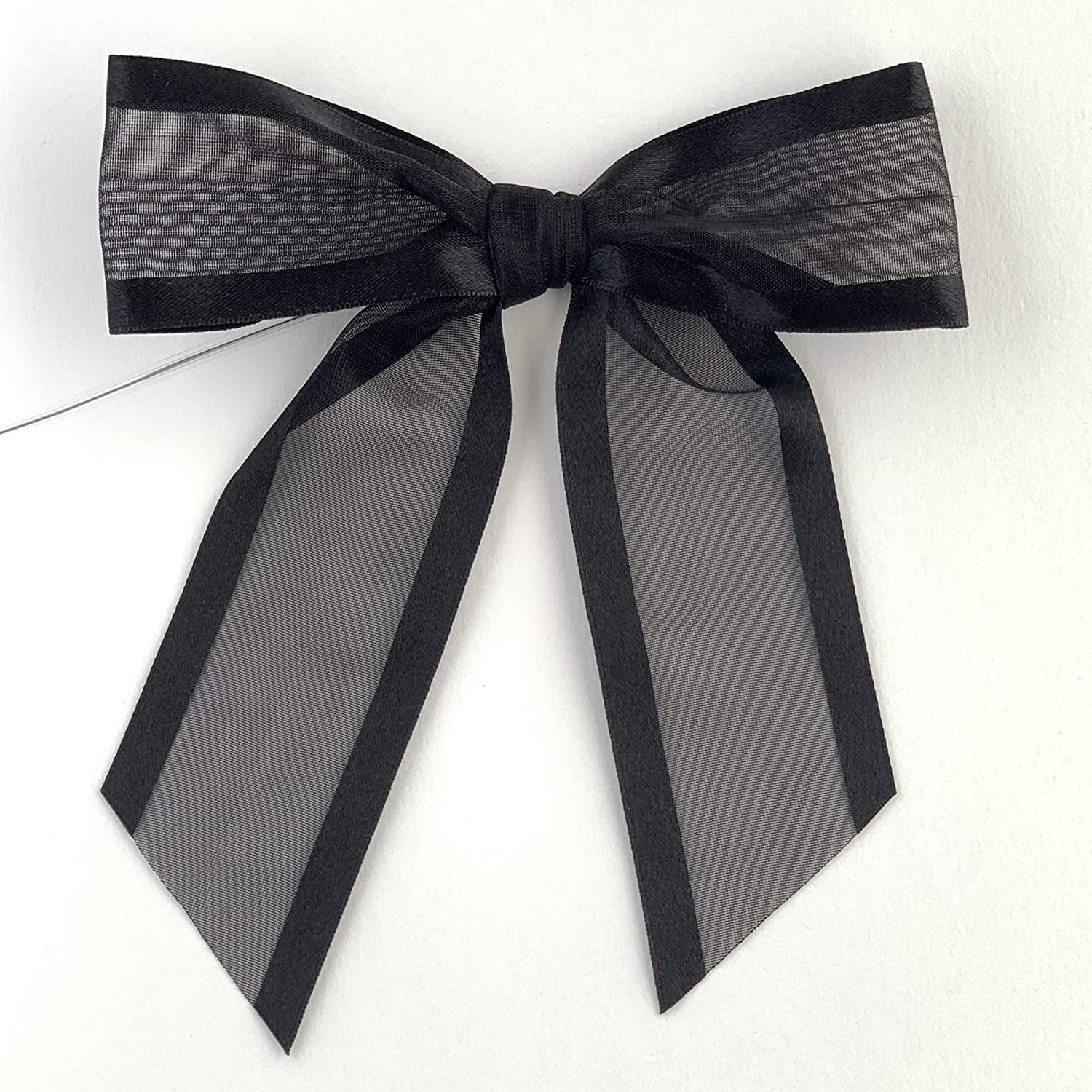 Pre-Tied Black Organza Bows - 4 1/2 Wide, Set of 12, Craft Ribbon Bow,  Satin Edge, Wedding Embellishments, Christmas, Gift Basket, Wreath,  Birthday, Party Favors 