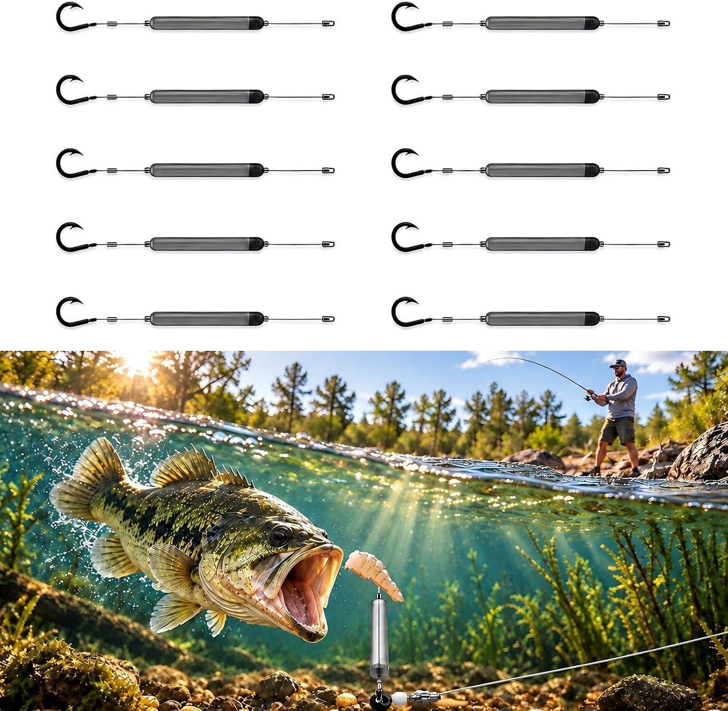 Floating Leader Rig Pre Tied Off Bottom Fishing Rig, Anti-Snag Fishing Hook Rig,pre-tied ...