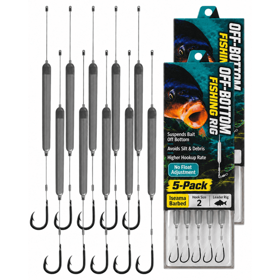 Pre-Tied Off Bottom Fishing Rig, Anti-Snag Floating Hook Leaders, 5 Pack | Ready-to-Use Suspension Hair Rigs, Barbed Bait Keeper for Carp Catfish Bass Lakes Ponds Rivers and Bank Angling