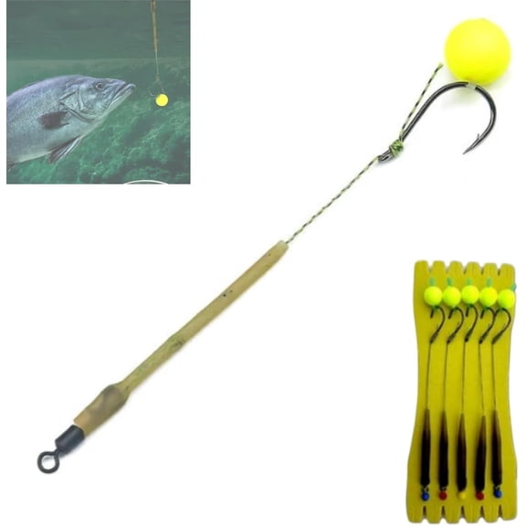 Pre-Tied Carp Pop-Up Rig, Anti-Tangle Short Leader Fishing Hook with High Buoyant Floating Ball, Multi-Size Carp Tackle, 5pcs High Carbon Steel Hooks for Freshwater Saltwater