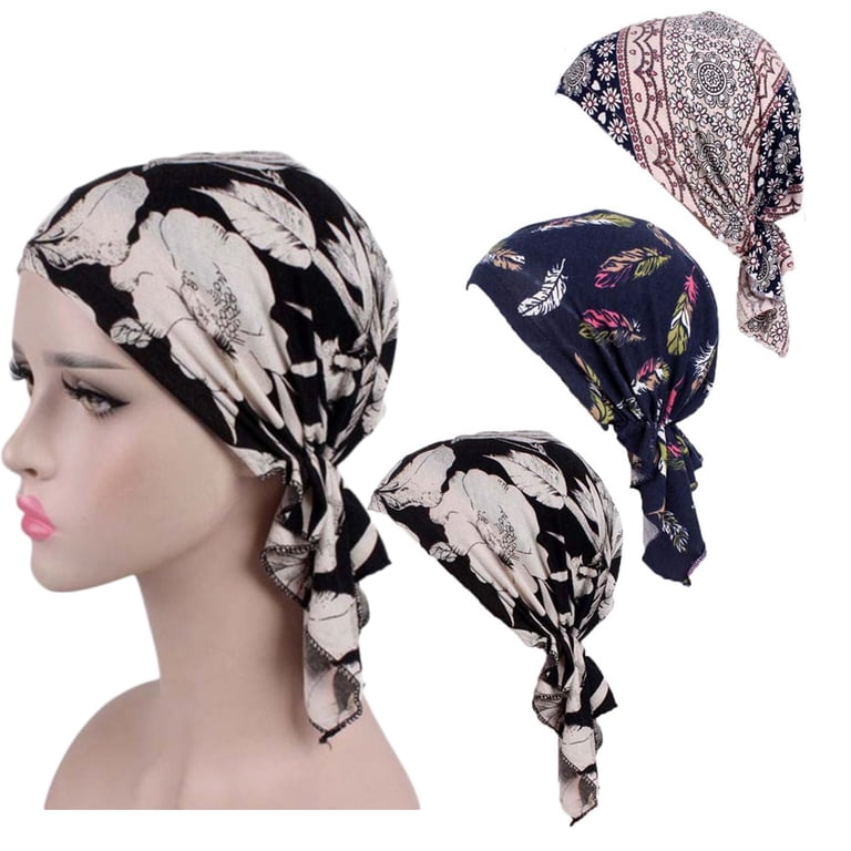 Pre-Tied Chemo Head Scarf 3 Pack Beanie Skull Cover Cap for Women Pre Tied Chemo Head Scarf Pack of 3, Beanie Skull Cover Cap  main image 4