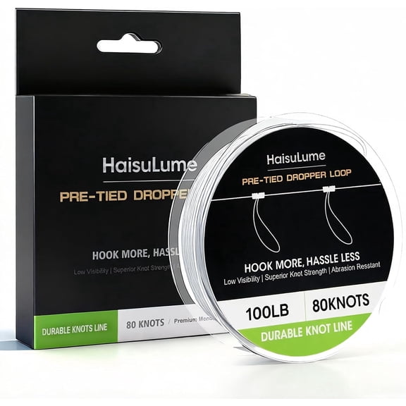 Pre-Tied Dropper Loop Knots Fishing Line, 80 Knots Monofilament Leader with 5.5" Loop Diameter & 18" Spacing, Saltwater & Freshwater Fishing Knots Line for Sea Bass, Snapper, Cod (100LB)