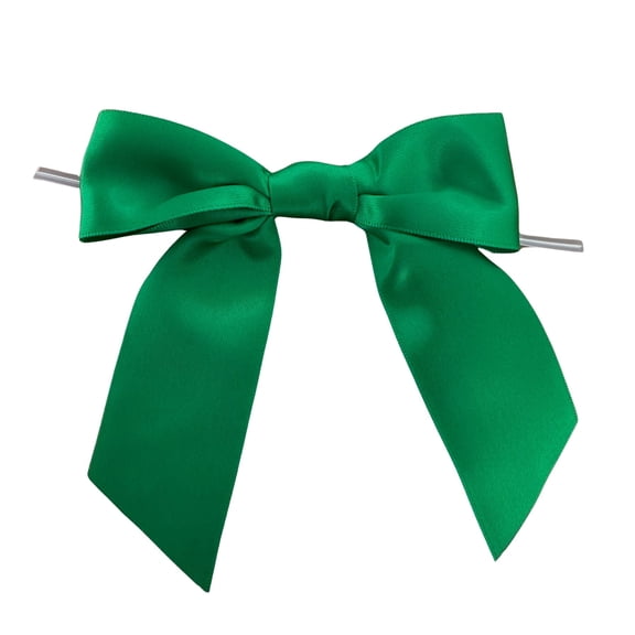Pre-Tied Emerald Green Satin Bows - 4 1/2" Wide, Set of 12, St. Patrick's Day, St.Paddy's, Mardi Gras, Wired Craft, Wedding Embellishments, Gift Basket, Birthday, Christmas