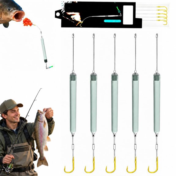 Pre-Tied Floating Bottom Fishing Rig, Ready-to-Use Barbed Hook Leader with Buoyancy Tube and Sliding Line Design for Carp, Bream, Shore, Boat and Saltwater Fishing