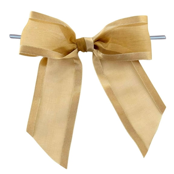 Pre-Tied Gold Organza Bows - 4 1/2" Wide, Set of 12, Craft Ribbon Bow, Satin Edge, Wedding Embellishments, Fall, Christmas, Anniversary, Gift Basket, Birthday, Easter