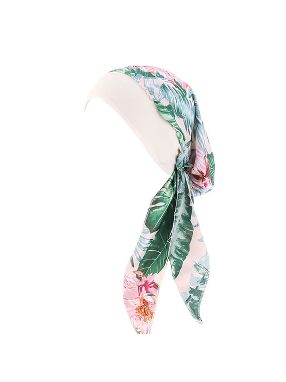 Pre-Tied Head Scarf Beanie Covers Cap Head Scarves Sleep Turban Hat Women Bandana | Polyester Fabric, Floral Pattern, Soft Breathable QURATI