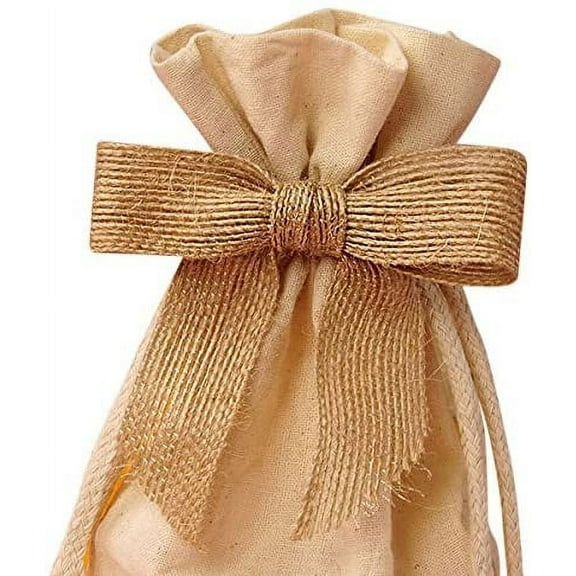Pre-Tied Natural Jute Burlap Bows - 3" Wide, Set of 12, Wired Craft Ribbon Gift Basket, Easter, Wedding, Gift Bow, Thanksgiving, Christmas Bow