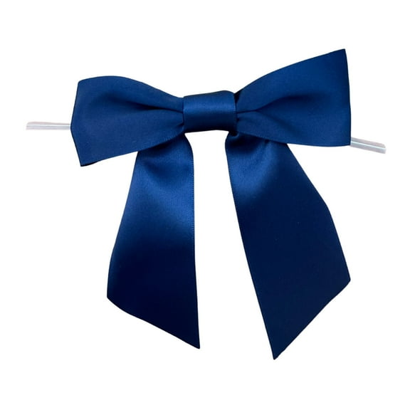 Pre-Tied Navy Blue Satin Bows - 4 1/2" Wide, Set of 12, Wired Craft Ribbon, Memorial Day, 4th of July, Gift Bows, Gift Basket, Birthday, Christmas, President's Day