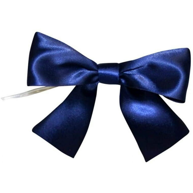 Pre-Tied Navy Blue Satin Bows - 4 1/2 Wide, Set of 12, Wired Craft Ribbon,  Christmas, Veteran's Day, 4th of July, Gift Bows, Gift Basket, Birthday