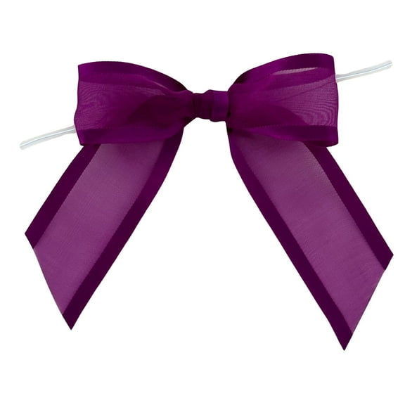 Pre-Tied Purple Organza Bows - 4 1/2" Wide, Set of 12, Craft Ribbon Bow, Satin Edge, Gift Basket, Easter, Wedding Embellishments, Mardi Gras, Birthday, Valentine's Day, Christmas