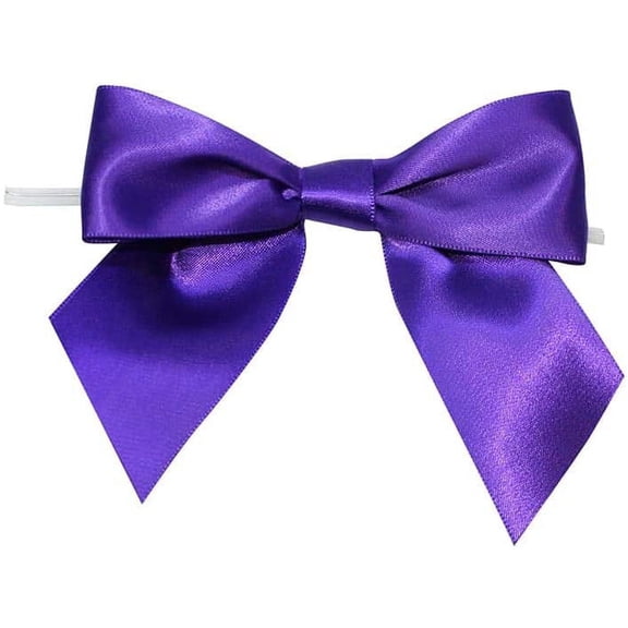 Pre-Tied Purple Satin Bows - 4 1/2" Wide, Set of 12, Halloween, Fall, Thanksgiving, Christmas