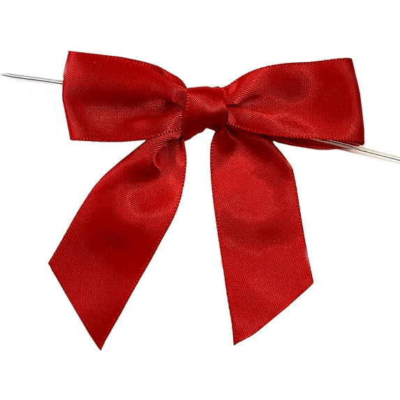 Pre-Tied Red Satin Bows - 4 1/2" Wide, Set of 12, Wired Craft Ribbon, Wedding Embellishments, Memorial Day, Gift Basket, Birthday, Christmas, Valentine's Day