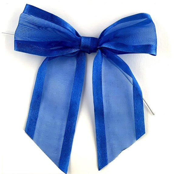 Pre-Tied Royal Blue Organza Bows - 4 1/2" Wide, Set of 12, Craft Ribbon Bow, Satin Edge, Easter, Memorial Day, 4th of July, Wedding, Gift Basket, Birthday, Christmas
