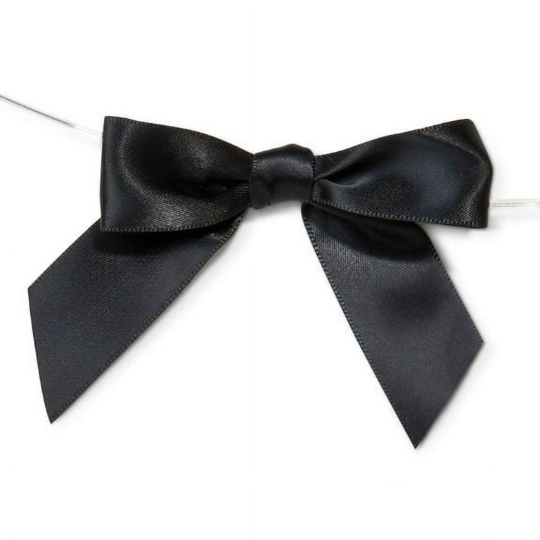 7/8 Pre-Tied Satin Twist Tie Bows - Black