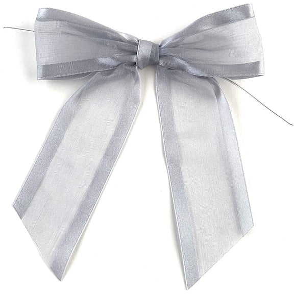 Pre-Tied Silver Organza Bows - 4 1/2" Wide, Set of 12, Craft Ribbon Bow, Satin Edge, Easter, Wedding Embellishments, Anniversary, Gift Basket, Birthday, Christmas